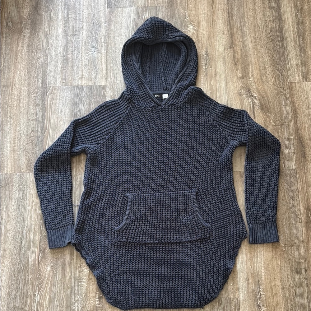 Cozy Hooded Knit Sweater - Navy Blue